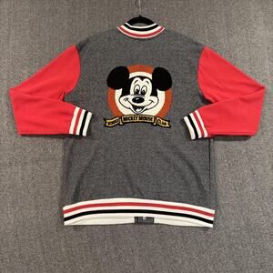 Disney Parks Mickey Mouse Club Jacket Mens Medium Gray Varsity Fleece Retro